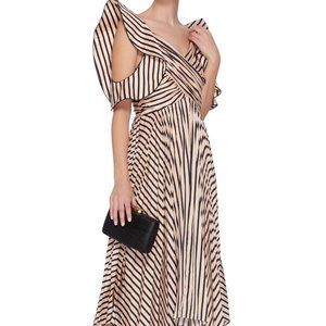 Self-Portrait Asymmetric Striped Satin Dress UK 4/US 0